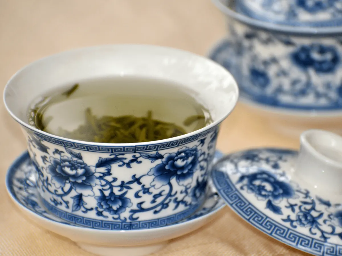 a cup of green tea with Gaiwan